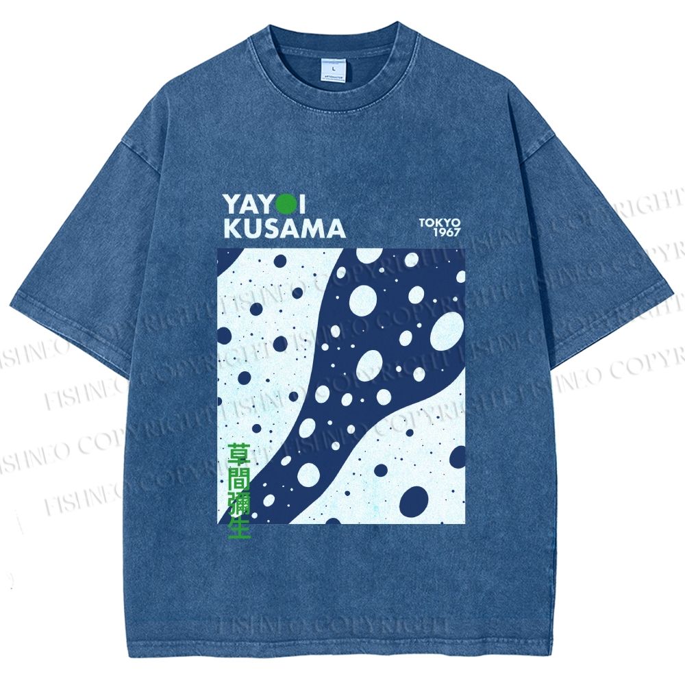 Unisex Yayoi Kusama Japanese Wave Dots Printed Washed Tee