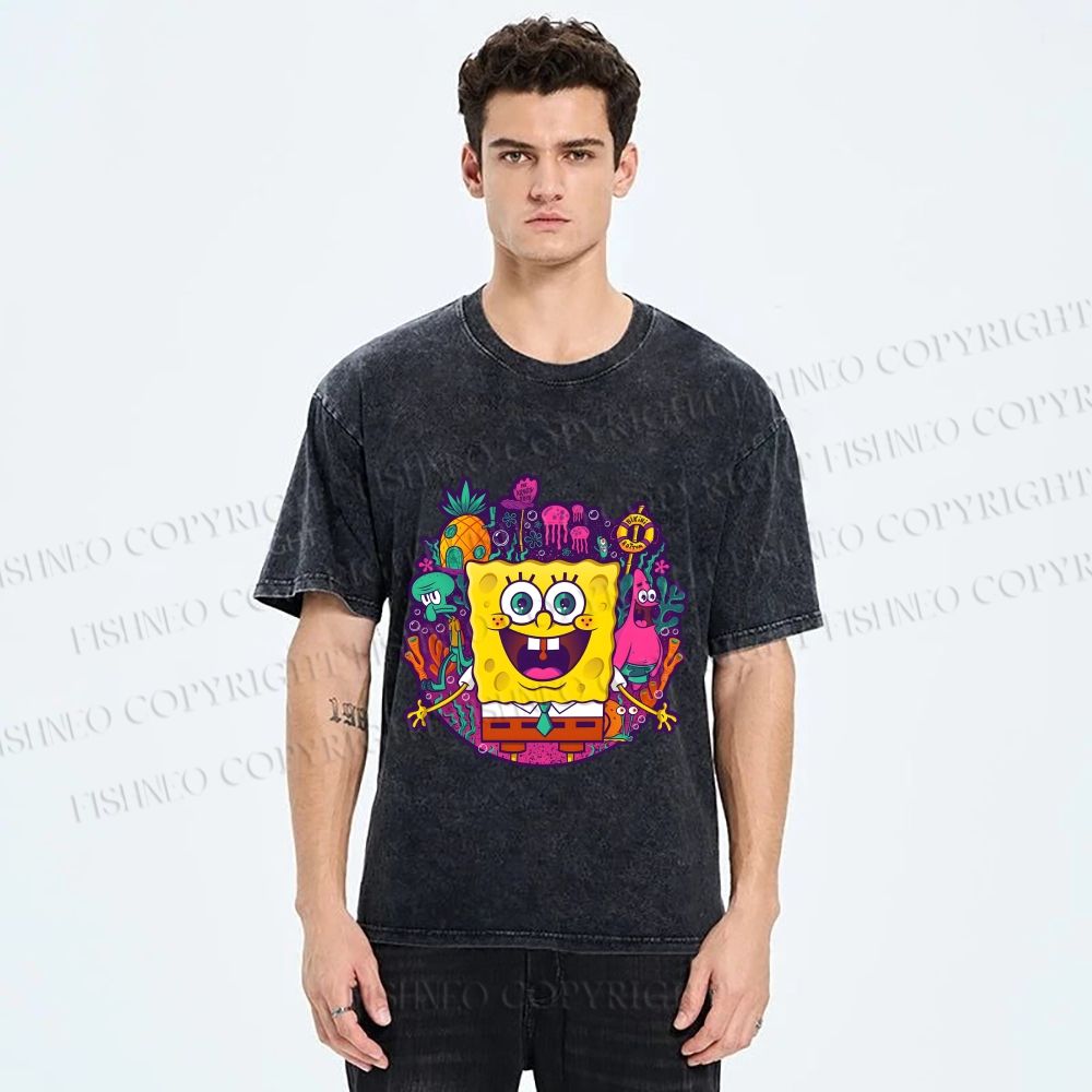 Unisex Sponge Bob Printed Washed Tee