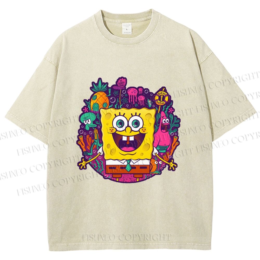 Unisex Sponge Bob Printed Washed Tee