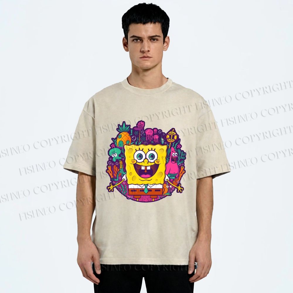 Unisex Sponge Bob Printed Washed Tee