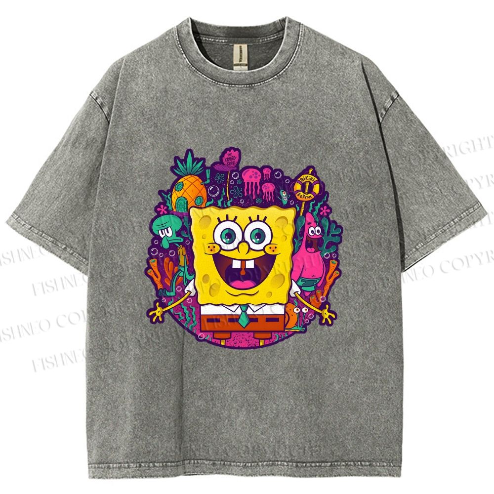 Unisex Sponge Bob Printed Washed Tee