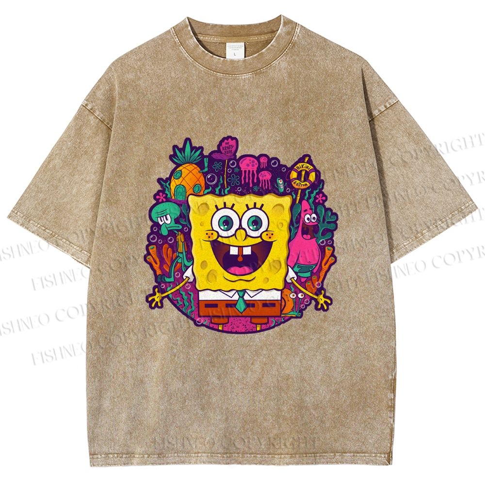 Unisex Sponge Bob Printed Washed Tee