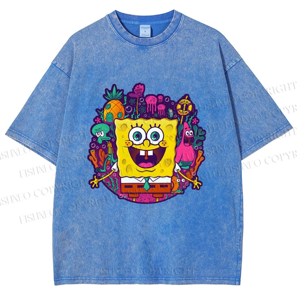 Unisex Sponge Bob Printed Washed Tee
