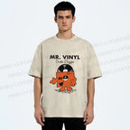 Unisex Vintage Funny Mr.Vinyl Printed Washed Tee