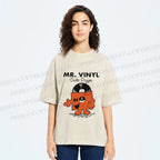 Unisex Vintage Funny Mr.Vinyl Printed Washed Tee
