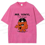 Unisex Vintage Funny Mr.Vinyl Printed Washed Tee