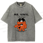 Unisex Vintage Funny Mr.Vinyl Printed Washed Tee