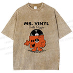 Unisex Vintage Funny Mr.Vinyl Printed Washed Tee