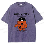 Unisex Vintage Funny Mr.Vinyl Printed Washed Tee