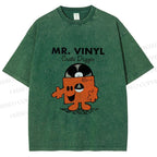 Unisex Vintage Funny Mr.Vinyl Printed Washed Tee