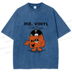 Unisex Vintage Funny Mr.Vinyl Printed Washed Tee