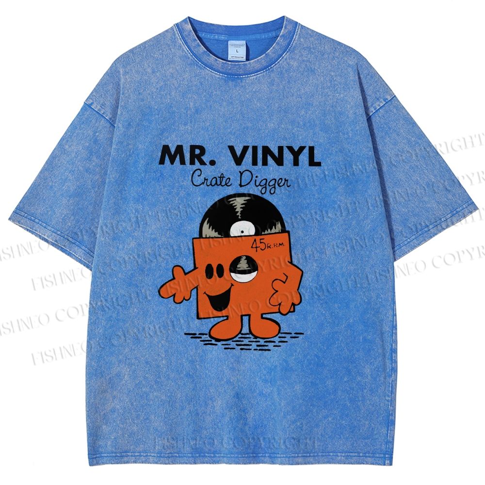 Unisex Vintage Funny Mr.Vinyl Printed Washed Tee