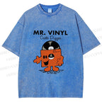 Unisex Vintage Funny Mr.Vinyl Printed Washed Tee