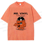 Unisex Vintage Funny Mr.Vinyl Printed Washed Tee