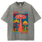Unisex Yayoi Kusama Mushroom Printed Washed Tee