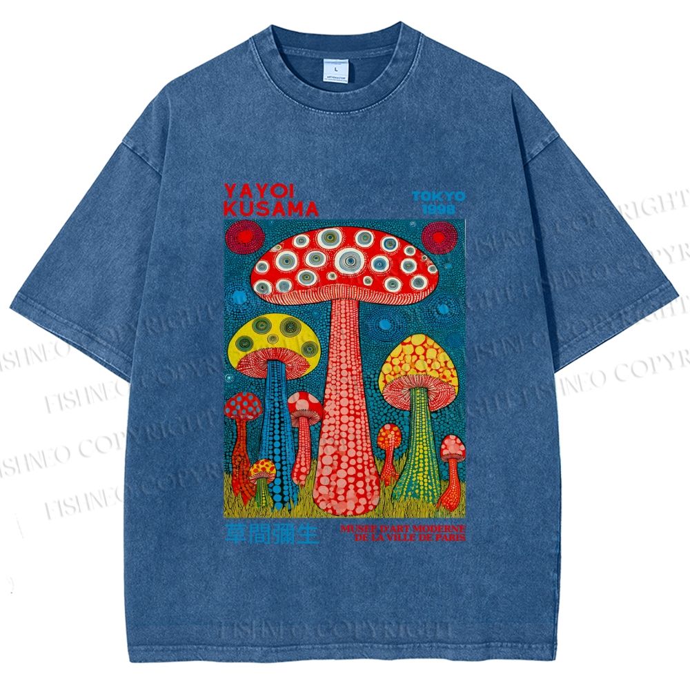 Unisex Yayoi Kusama Mushroom Printed Washed Tee