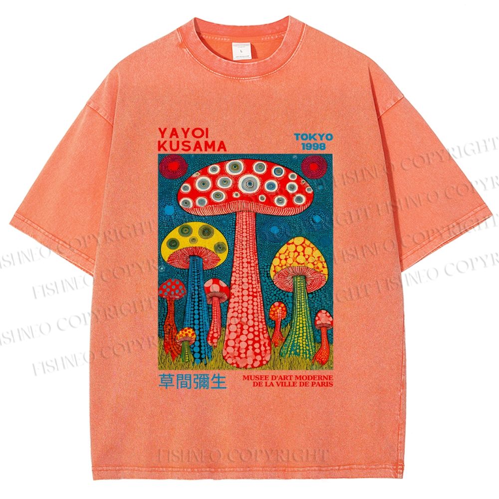 Unisex Yayoi Kusama Mushroom Printed Washed Tee