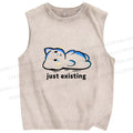 Unisex Just Existing Cat Printed Washed Tank Top