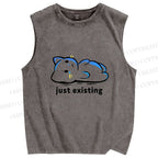 Unisex Just Existing Cat Printed Washed Tank Top