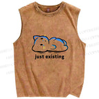 Unisex Just Existing Cat Printed Washed Tank Top
