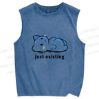 Unisex Just Existing Cat Printed Washed Tank Top