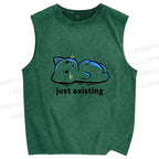 Unisex Just Existing Cat Printed Washed Tank Top