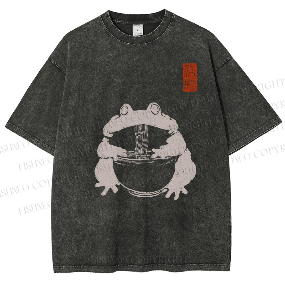 Unisex Ramen Frog Printed Washed Tee