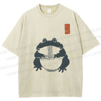 Unisex Ramen Frog Printed Washed Tee