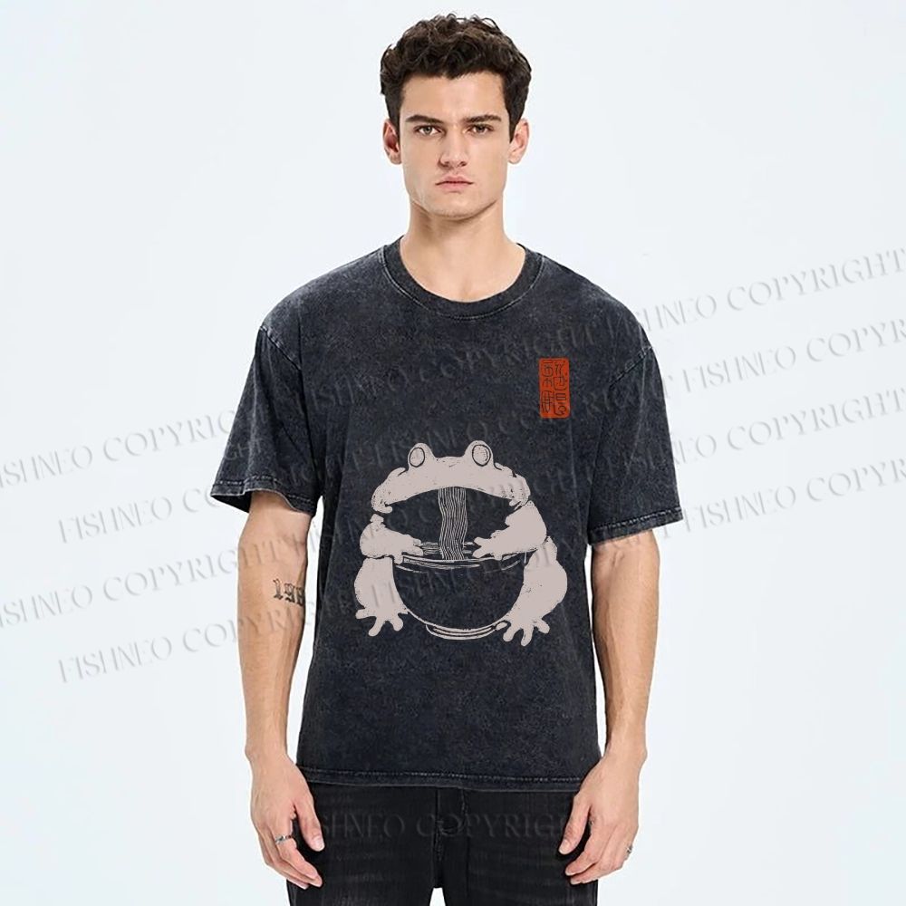 Unisex Ramen Frog Printed Washed Tee