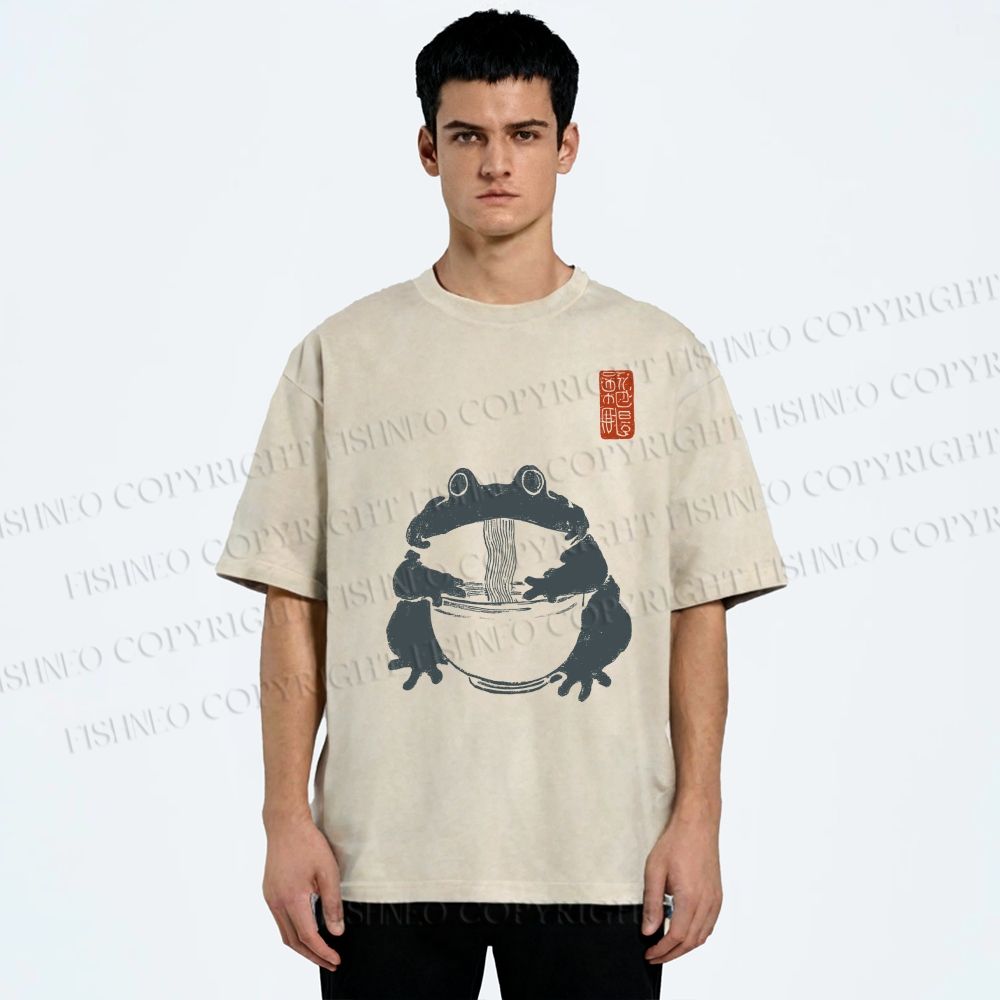 Unisex Ramen Frog Printed Washed Tee
