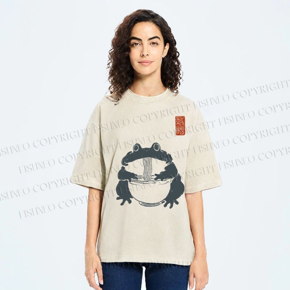 Unisex Ramen Frog Printed Washed Tee