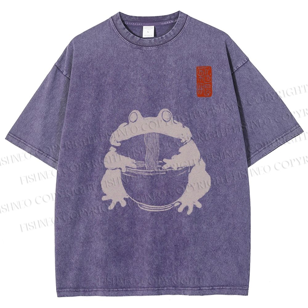 Unisex Ramen Frog Printed Washed Tee