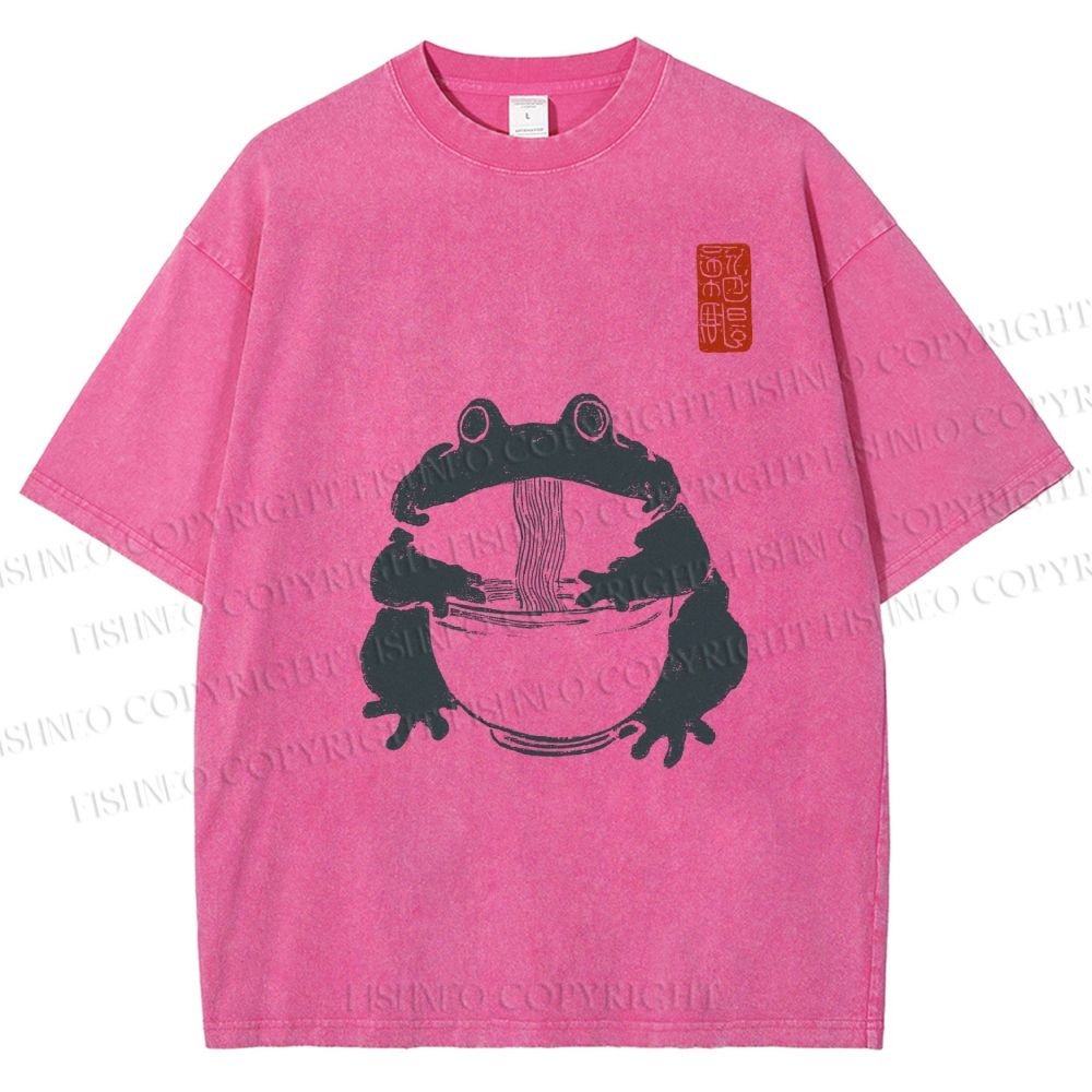 Unisex Ramen Frog Printed Washed Tee