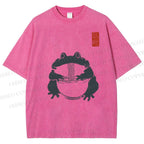 Unisex Ramen Frog Printed Washed Tee