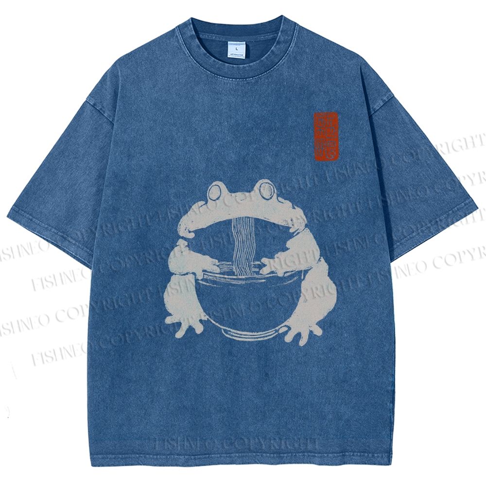 Unisex Ramen Frog Printed Washed Tee