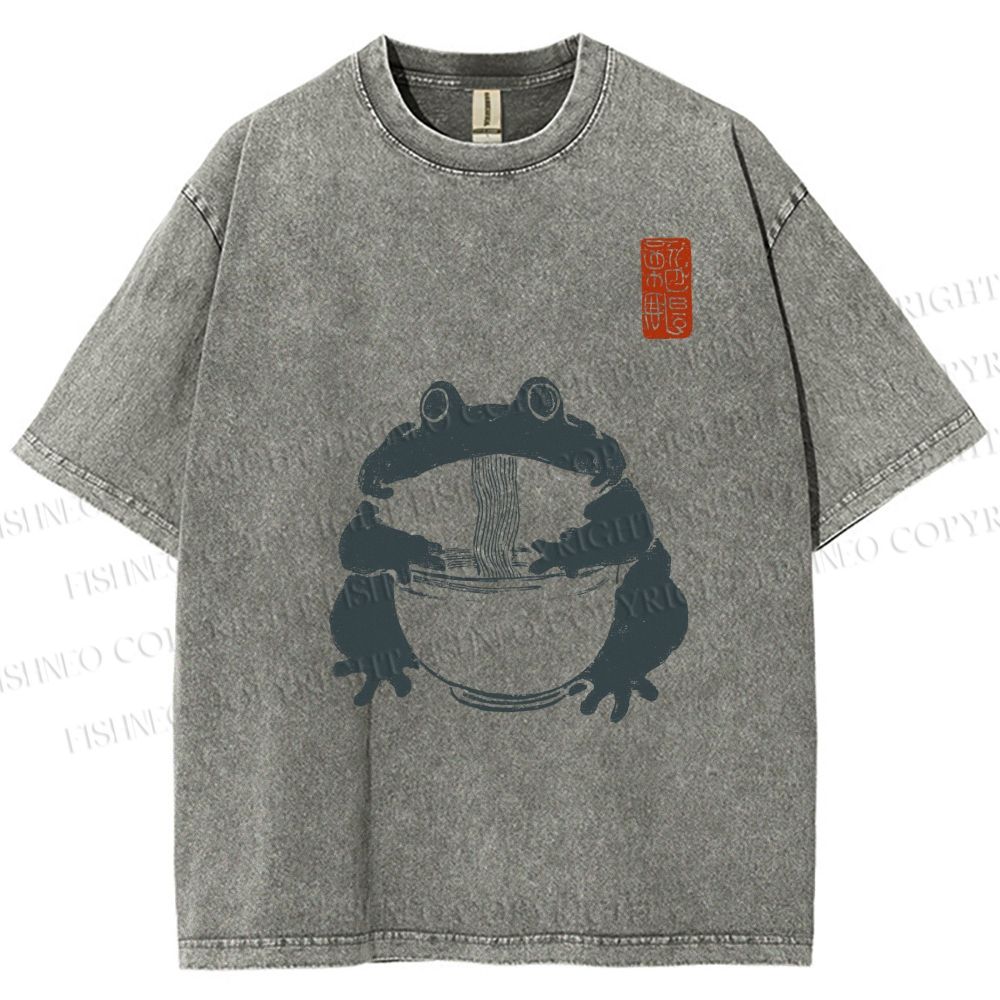 Unisex Ramen Frog Printed Washed Tee