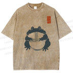 Unisex Ramen Frog Printed Washed Tee