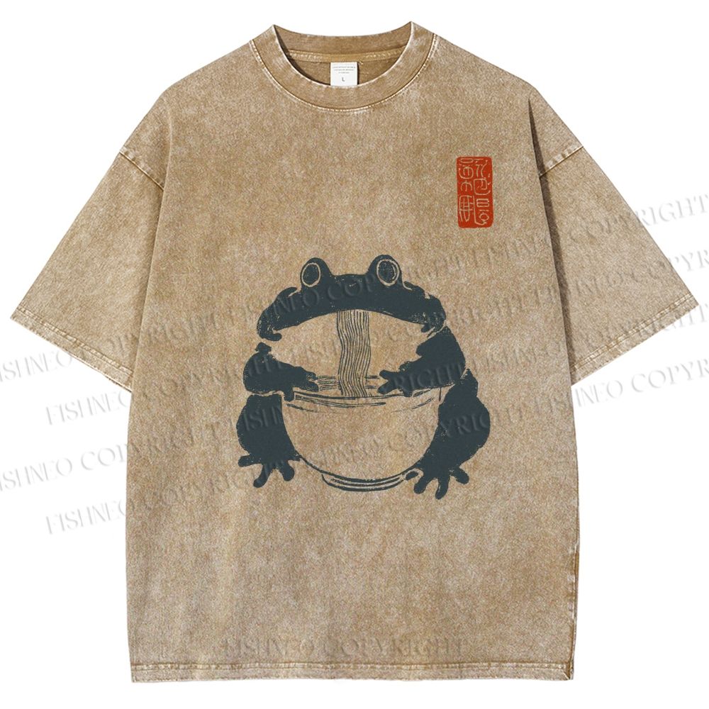 Unisex Ramen Frog Printed Washed Tee