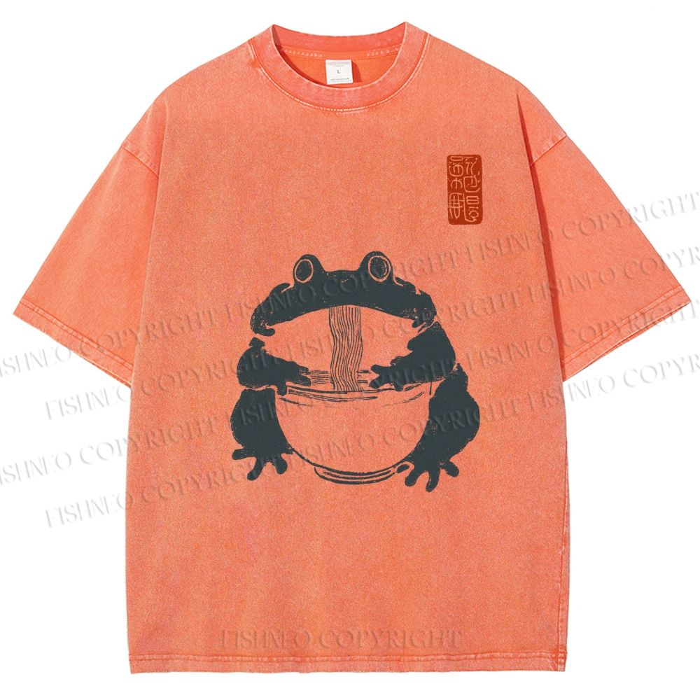 Unisex Ramen Frog Printed Washed Tee