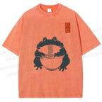 Unisex Ramen Frog Printed Washed Tee