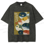 Unisex Puffer Fish Printed Washed Tee