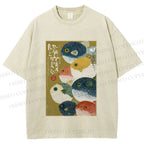 Unisex Puffer Fish Printed Washed Tee