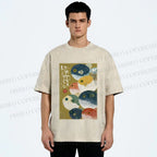 Unisex Puffer Fish Printed Washed Tee