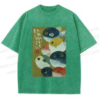 Unisex Puffer Fish Printed Washed Tee