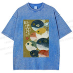 Unisex Puffer Fish Printed Washed Tee