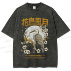 Unisex Flowers And Birds Printed Washed Tee