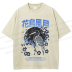 Unisex Flowers And Birds Printed Washed Tee