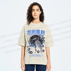 Unisex Flowers And Birds Printed Washed Tee
