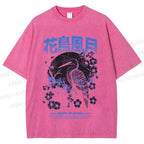 Unisex Flowers And Birds Printed Washed Tee
