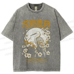 Unisex Flowers And Birds Printed Washed Tee
